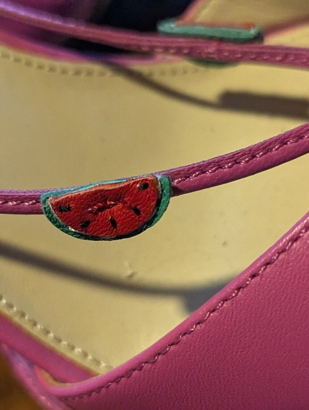 Bright Pink Lace-Up Women’s Heels With Fruit Accents - Picture 6 of 9